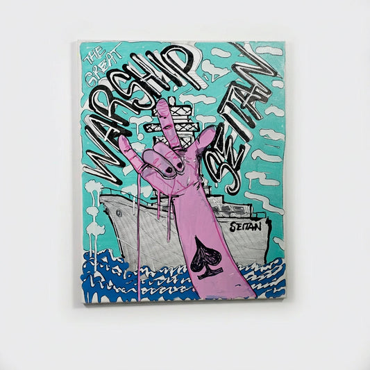 the great warship seitan - 16" x 20" Mixed Media on Canvas