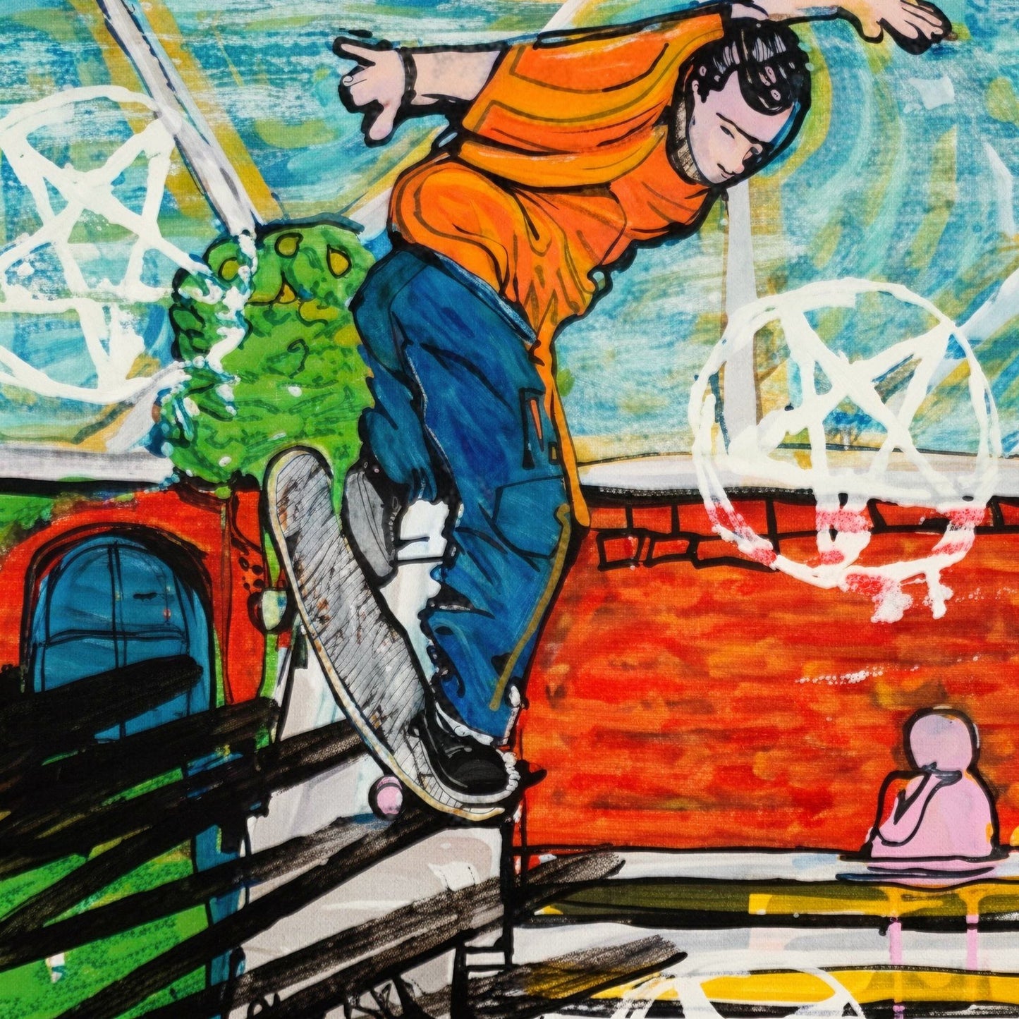 back noseblunt - eric koston - 16" x 20" Mixed Media on Canvas