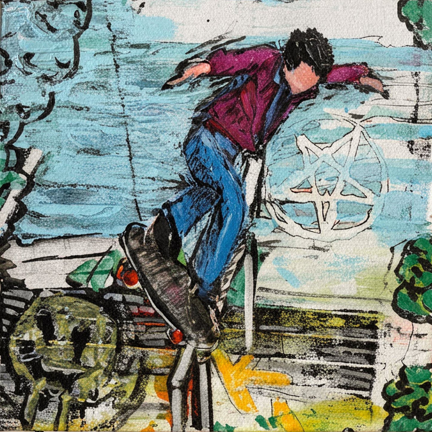back noseblunt - heath kirchart - 16" x 20" Mixed Media on Canvas
