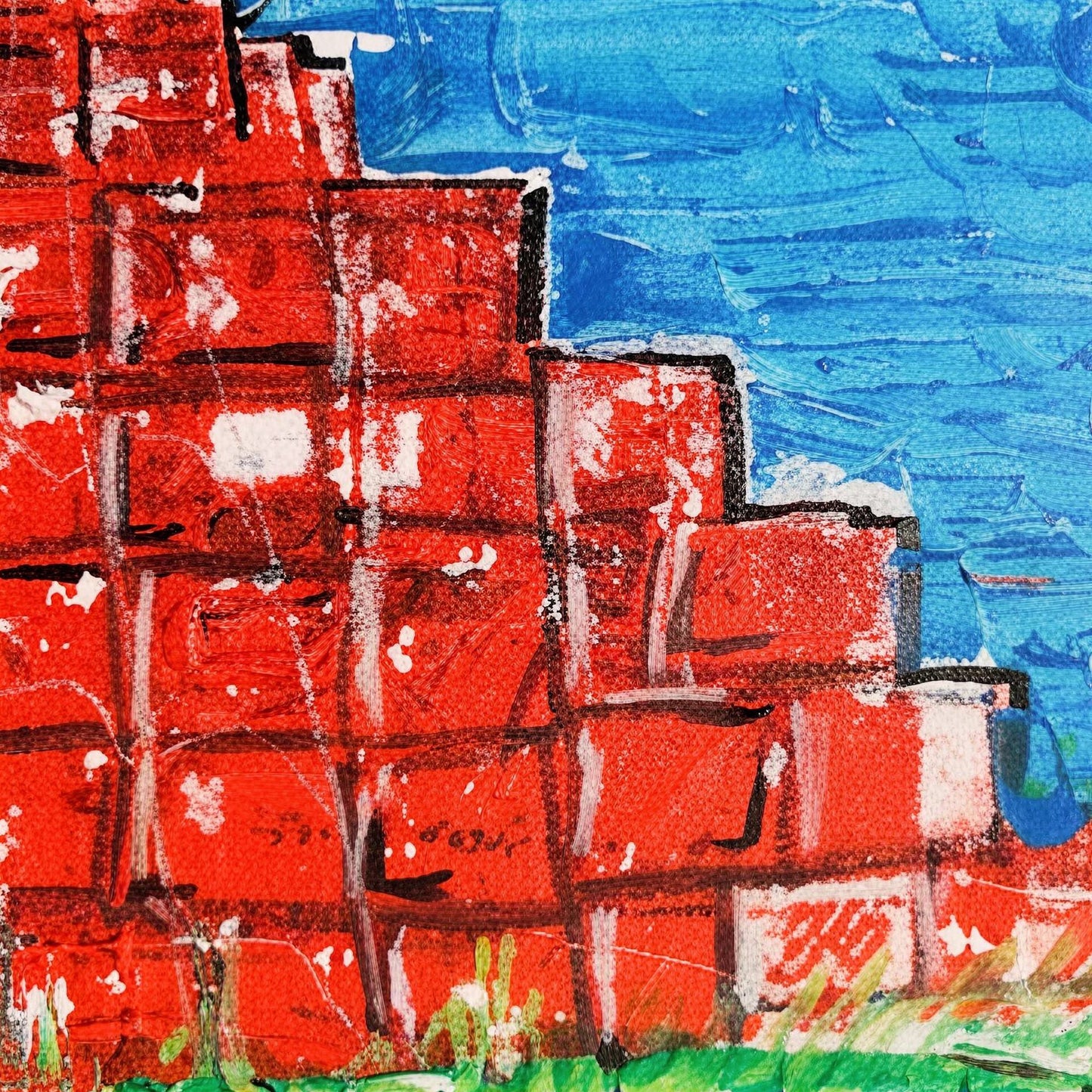 crate challenge with spiderman and watermelons - 16" x 20" Mixed Media on Canvas
