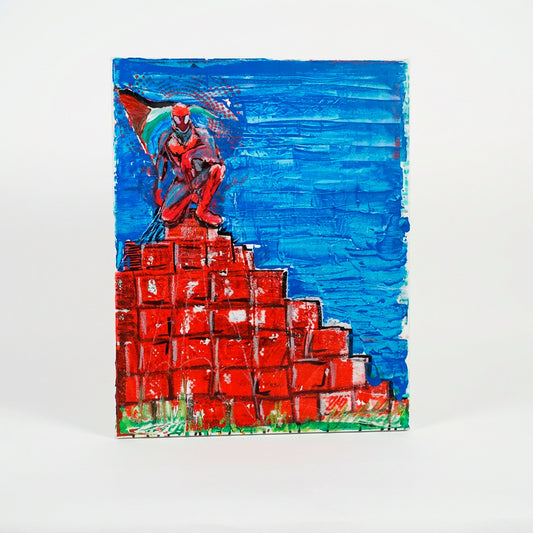 crate challenge with spiderman and watermelons - 16" x 20" Mixed Media on Canvas